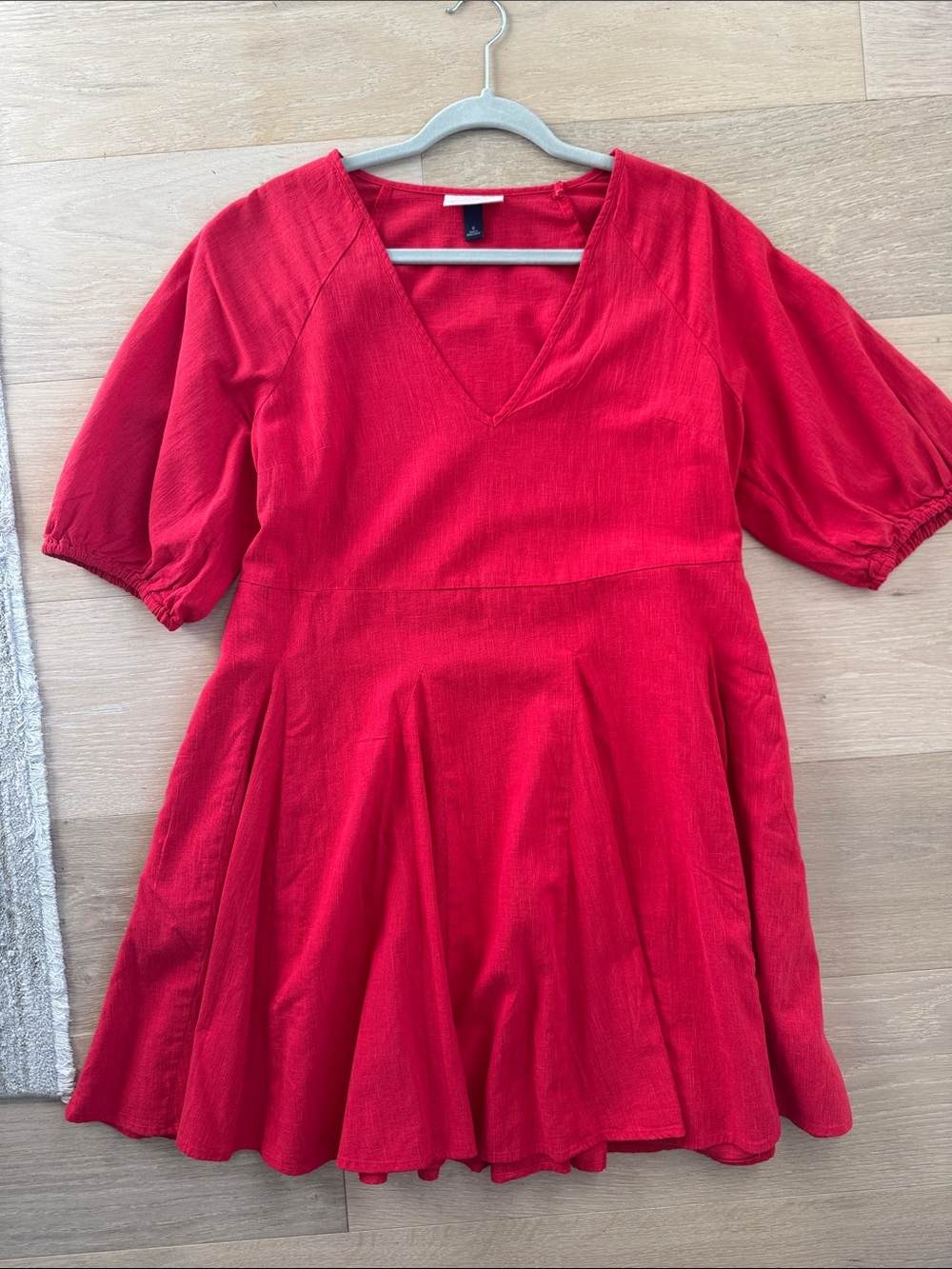 Red V-Neck Swing Dress